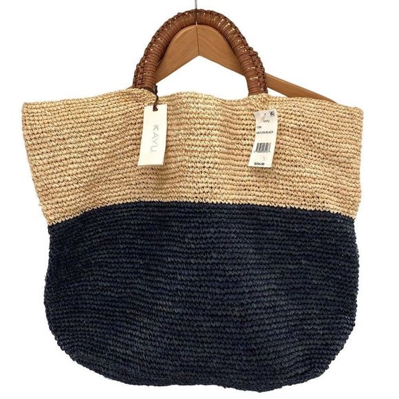 Kayu Women's Elin Two Tone Raffia Woven Tote New - Picture 3 of 16